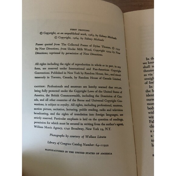 Dylan - A Play by Sidney Michaels 1964 1st Edition 1st Print Paperback - Picture 4 of 4